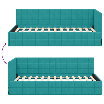 Cornice del letto ad angolo Turchese 90 cm x 190 cm Velluto | homemem39