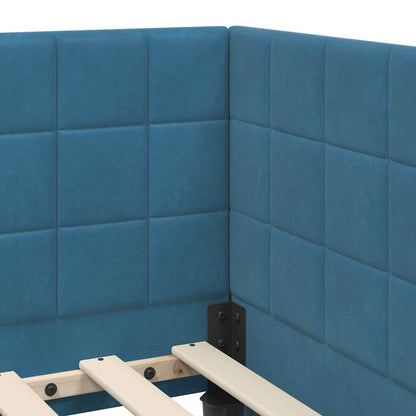 Cornice del letto ad angolo Blu 90 cm x 200 cm Velluto