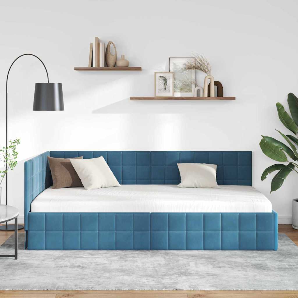 Cornice del letto ad angolo Blu 90 cm x 200 cm Velluto