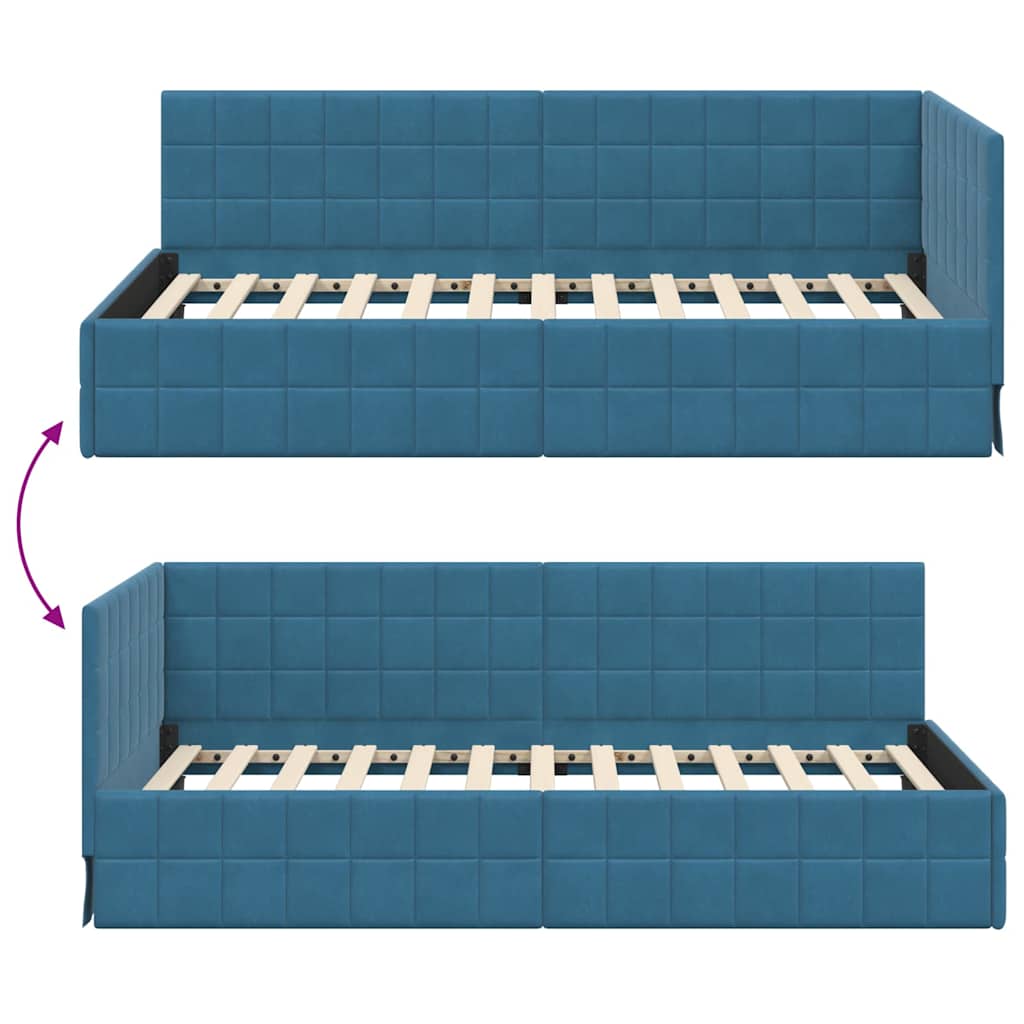 Cornice del letto ad angolo Blu 90 cm x 200 cm Velluto | homemem39