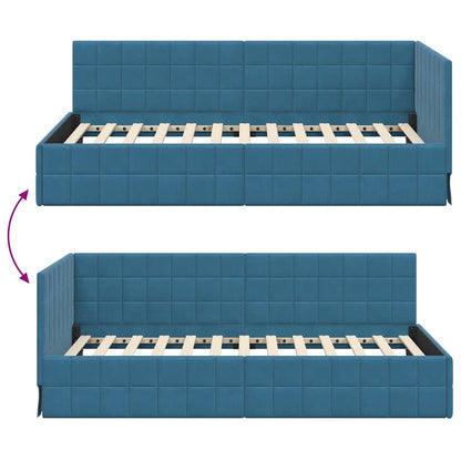 Cornice del letto ad angolo Blu 90 cm x 200 cm Velluto | homemem39