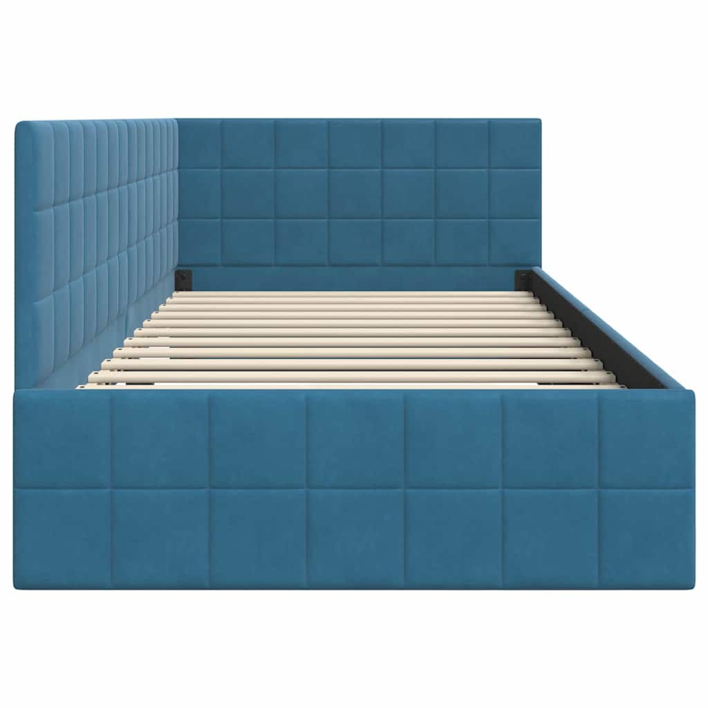 Cornice del letto ad angolo Blu 90 cm x 200 cm Velluto