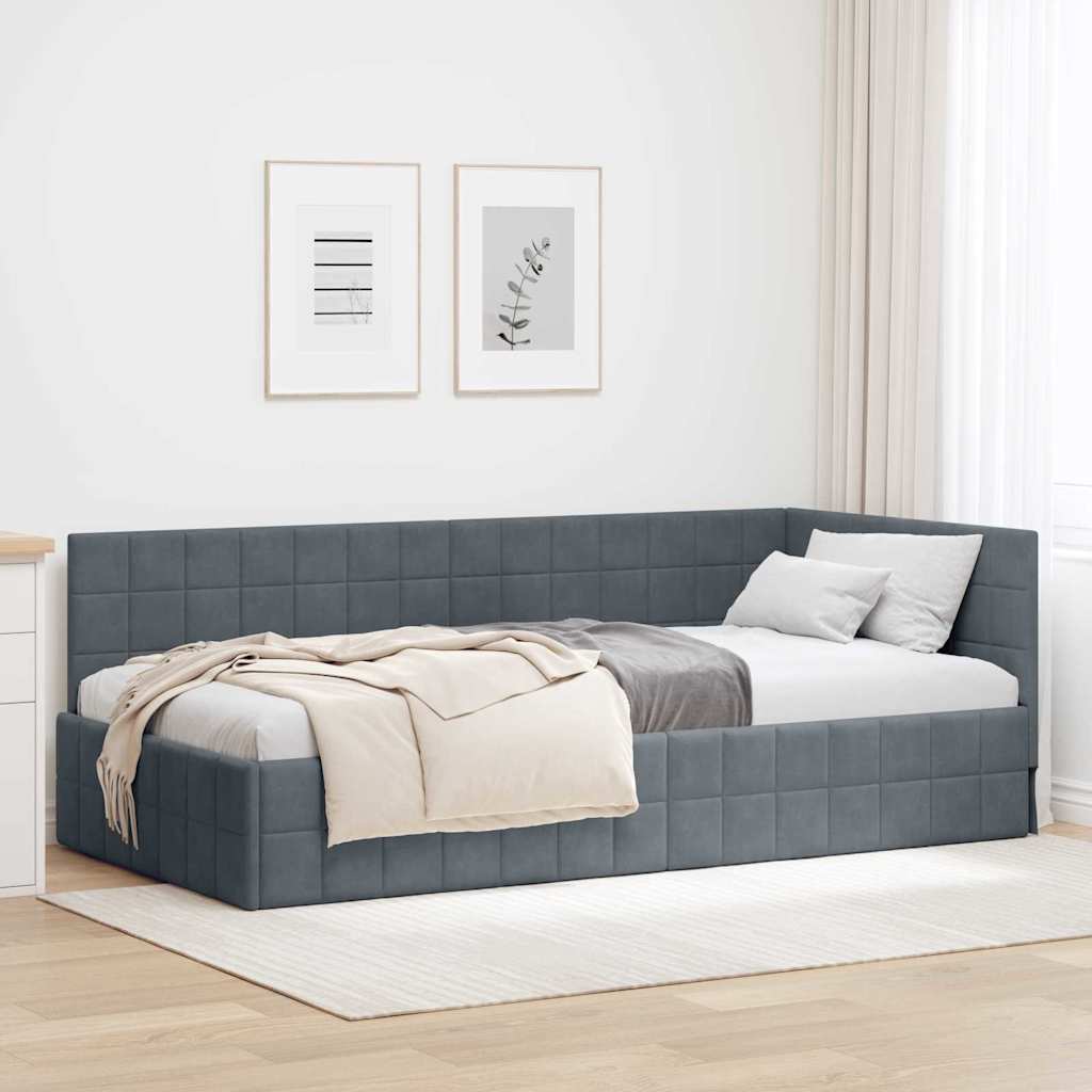 Cornice del letto ad angolo Grigio scuro 90 cm x 200 cm Velluto | homemem39