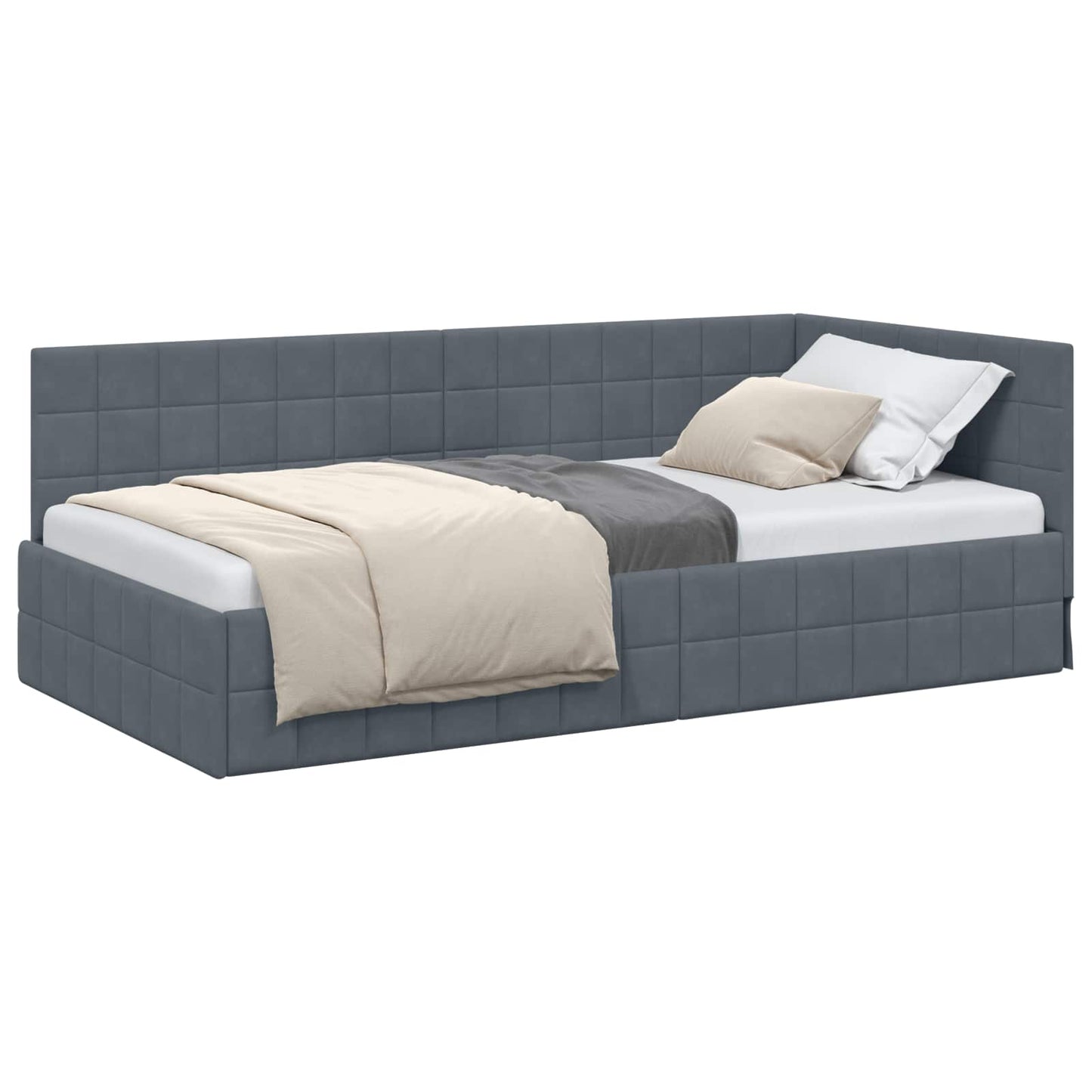 Cornice del letto ad angolo Grigio scuro 90 cm x 200 cm Velluto | homemem39