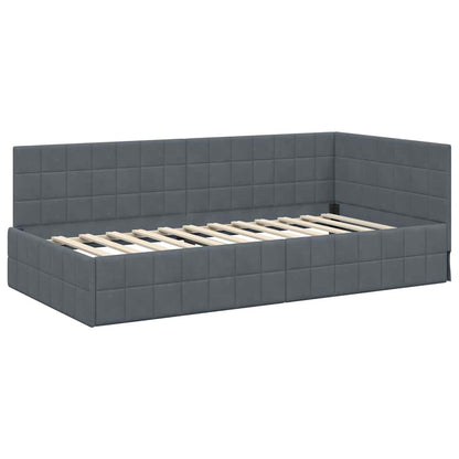 Cornice del letto ad angolo Grigio scuro 90 cm x 200 cm Velluto | homemem39