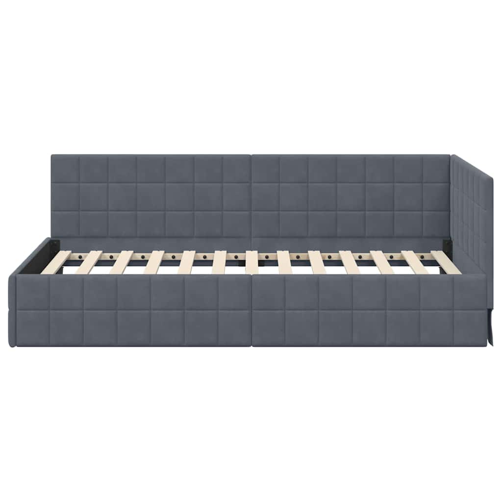 Cornice del letto ad angolo Grigio scuro 90 cm x 200 cm Velluto | homemem39