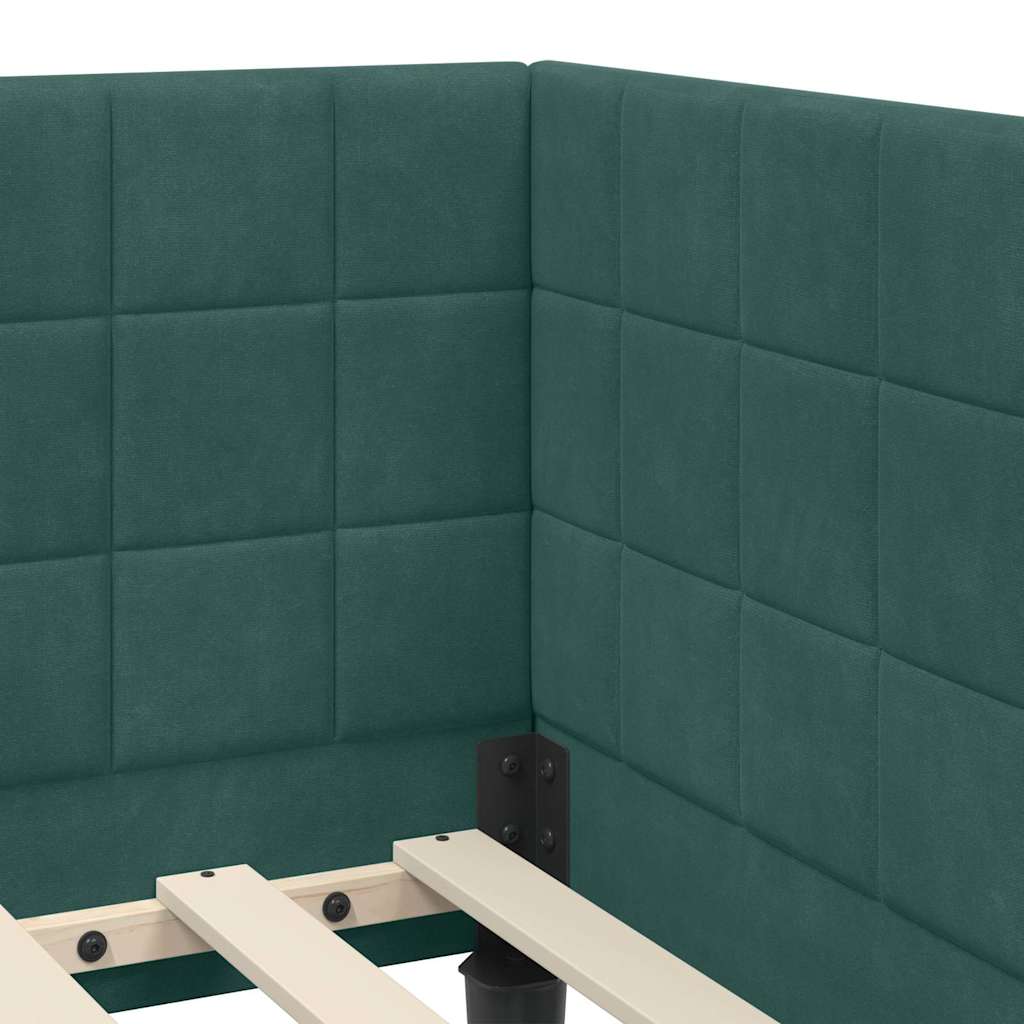 Cornice del letto ad angolo Verde Scuro 90 cm x 200 cm Velluto