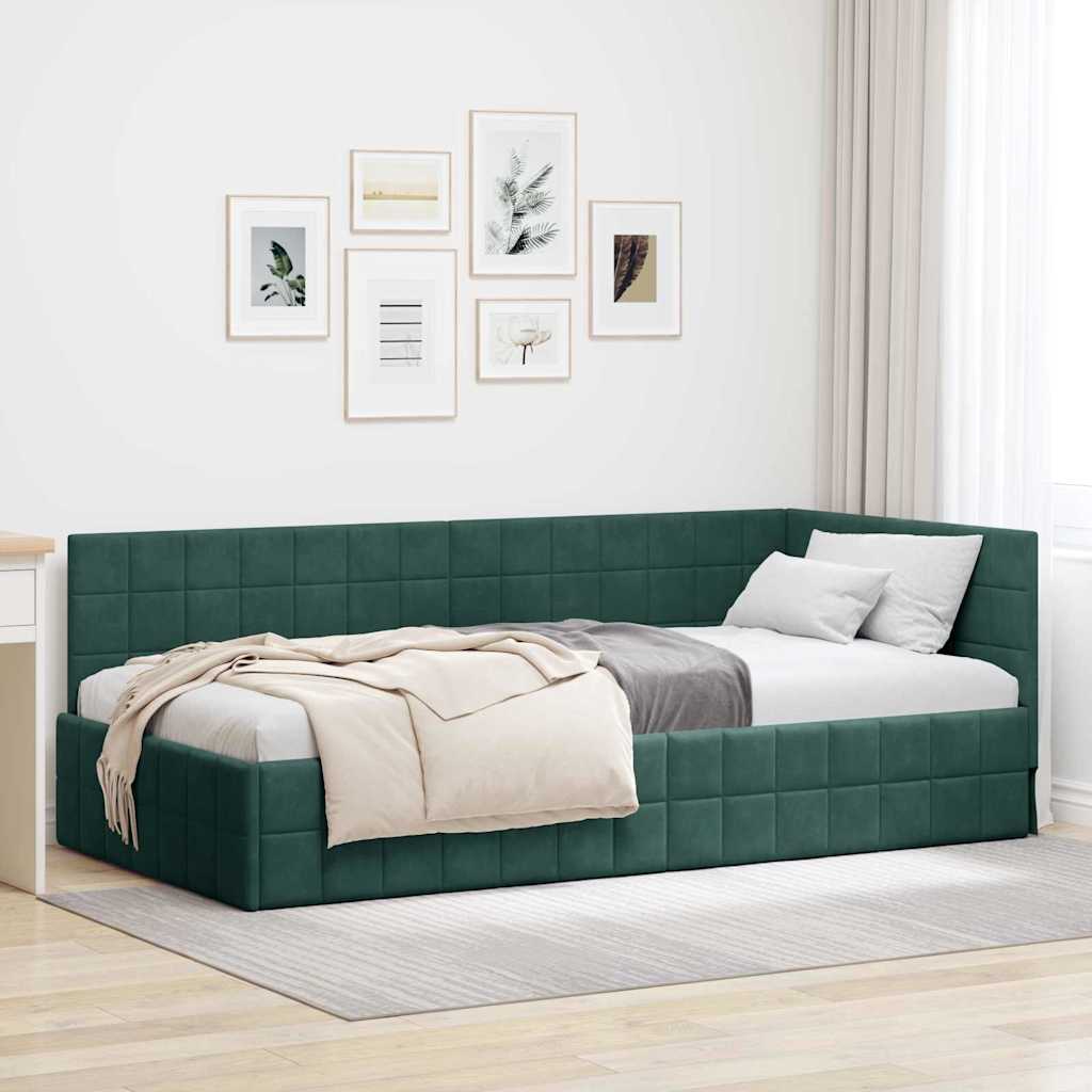 Cornice del letto ad angolo Verde Scuro 90 cm x 200 cm Velluto