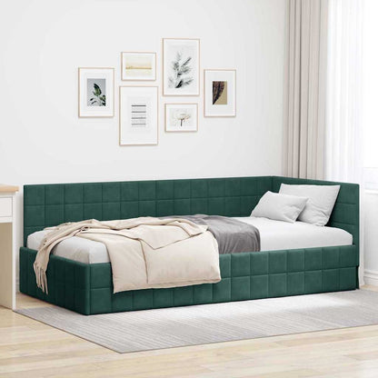 Cornice del letto ad angolo Verde Scuro 90 cm x 200 cm Velluto