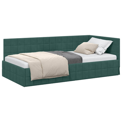 Cornice del letto ad angolo Verde Scuro 90 cm x 200 cm Velluto