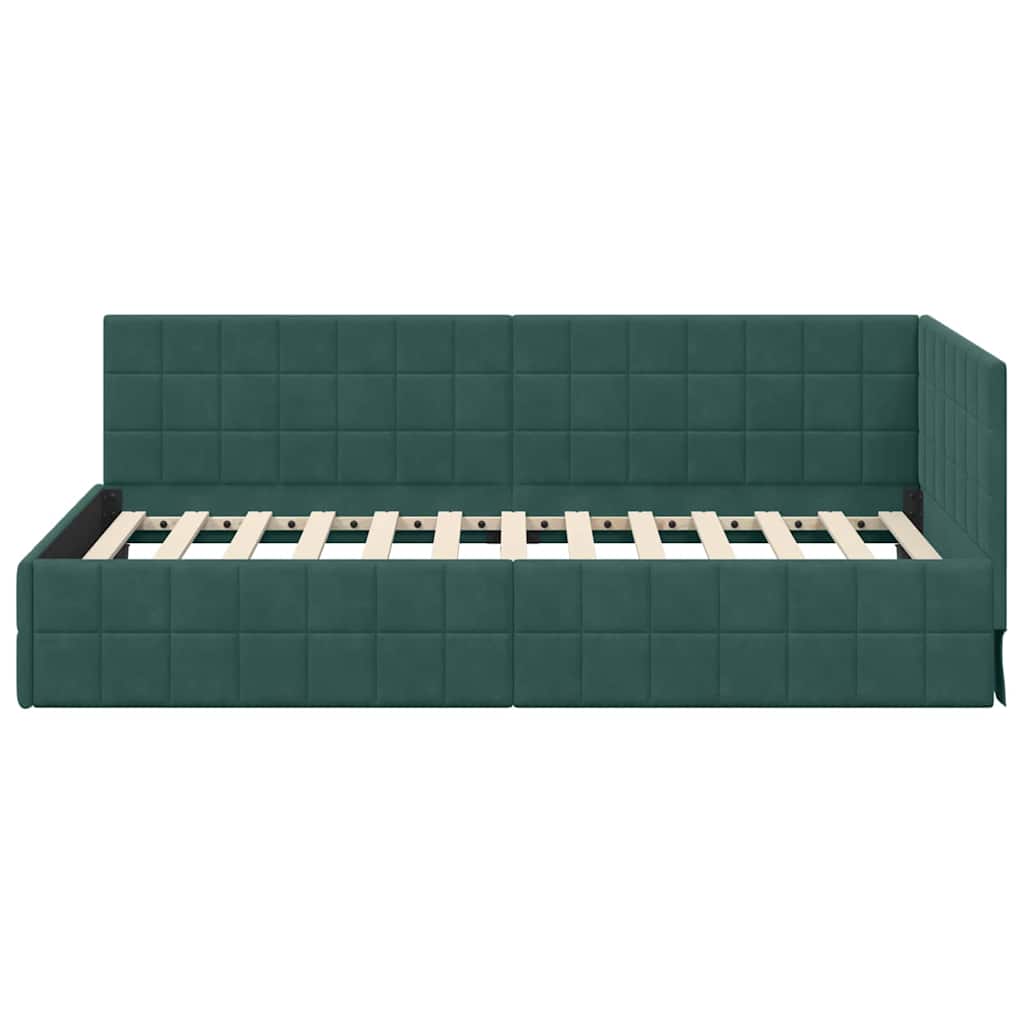 Cornice del letto ad angolo Verde Scuro 90 cm x 200 cm Velluto