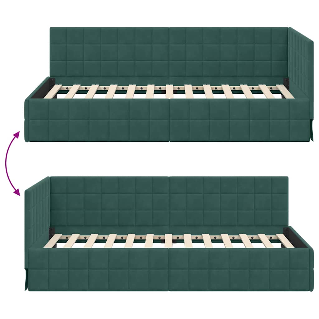 Cornice del letto ad angolo Verde Scuro 90 cm x 200 cm Velluto | homemem39