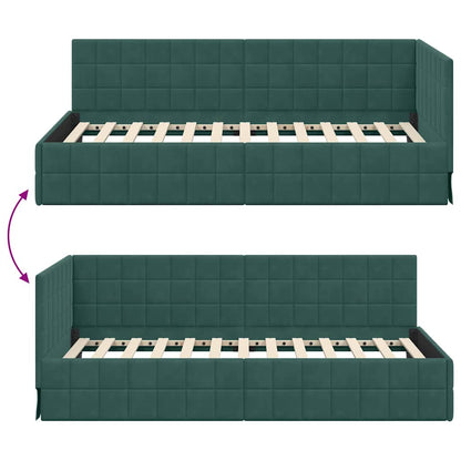Cornice del letto ad angolo Verde Scuro 90 cm x 200 cm Velluto | homemem39