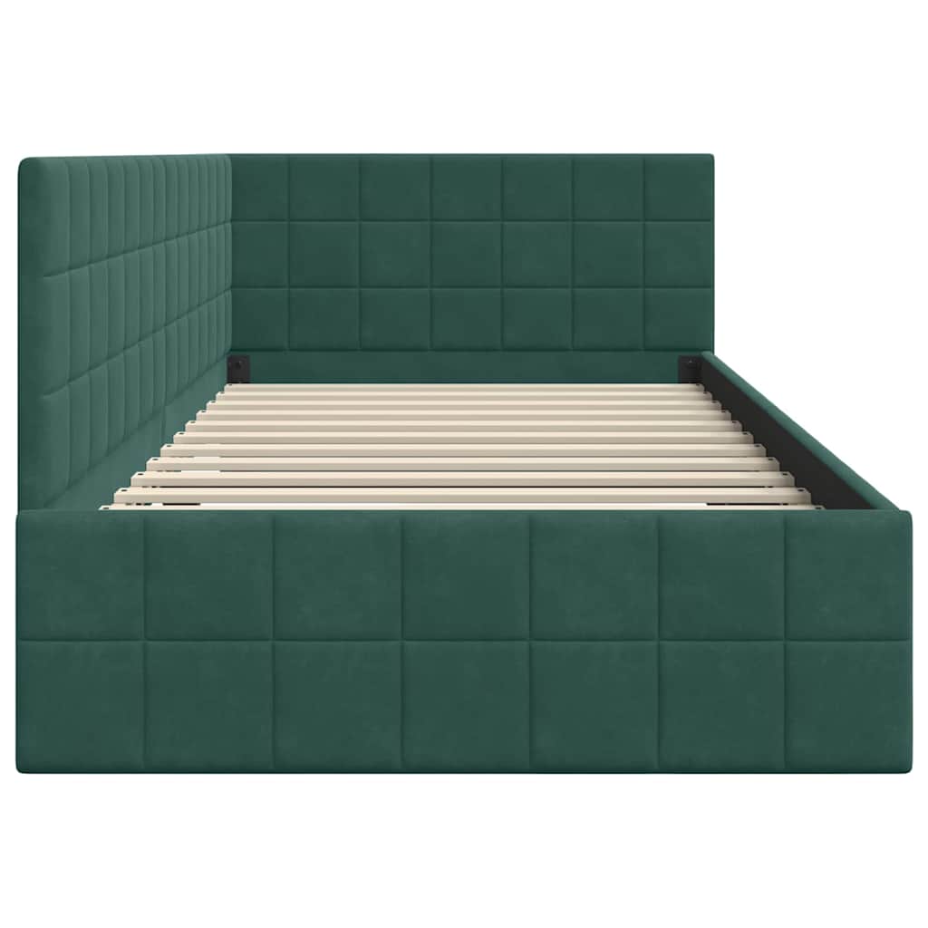 Cornice del letto ad angolo Verde Scuro 90 cm x 200 cm Velluto