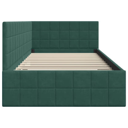 Cornice del letto ad angolo Verde Scuro 90 cm x 200 cm Velluto