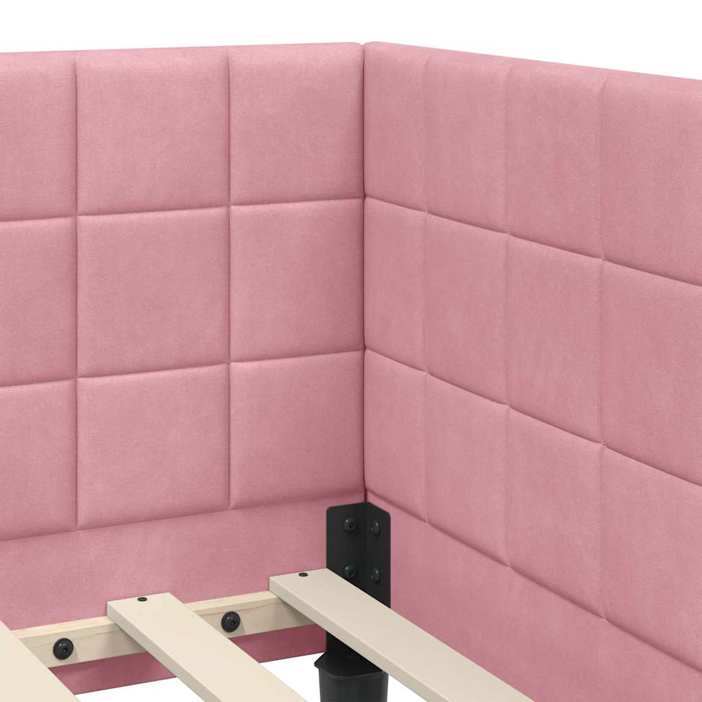 Cornice del letto ad angolo Rosa 90 cm x 200 cm Velluto