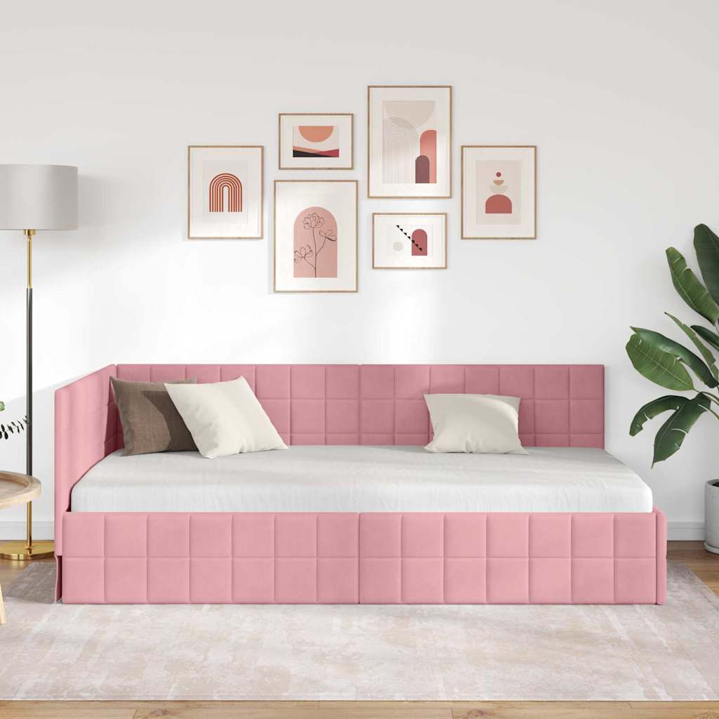 Cornice del letto ad angolo Rosa 90 cm x 200 cm Velluto