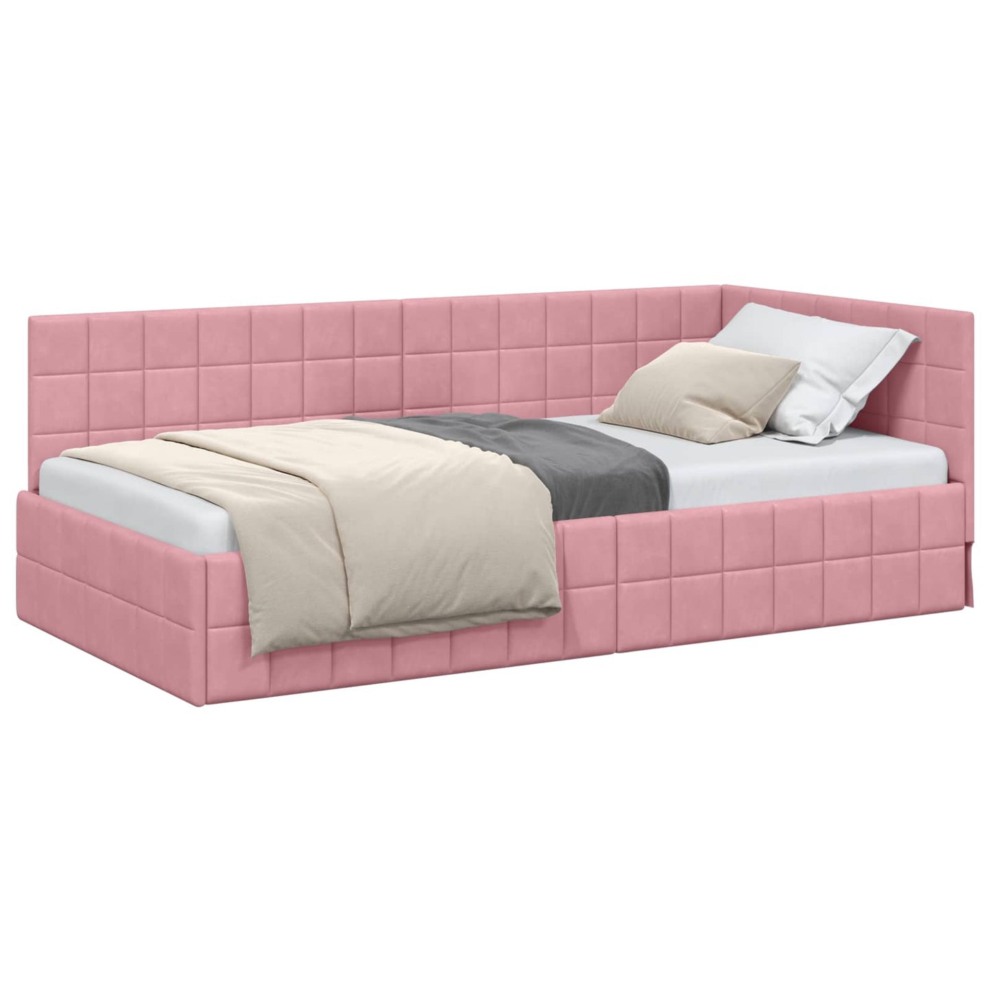 Cornice del letto ad angolo Rosa 90 cm x 200 cm Velluto