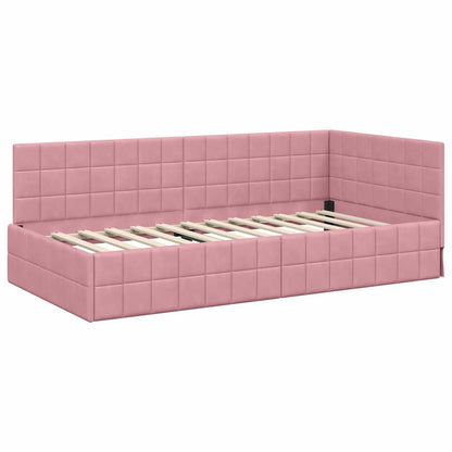 Cornice del letto ad angolo Rosa 90 cm x 200 cm Velluto