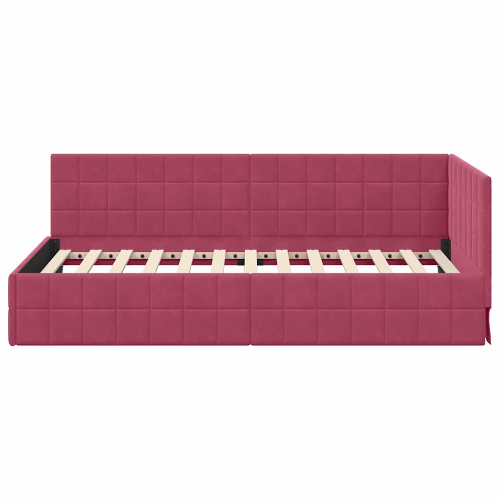 Cornice del letto ad angolo Rosso Vino 90 cm x 200 cm Velluto