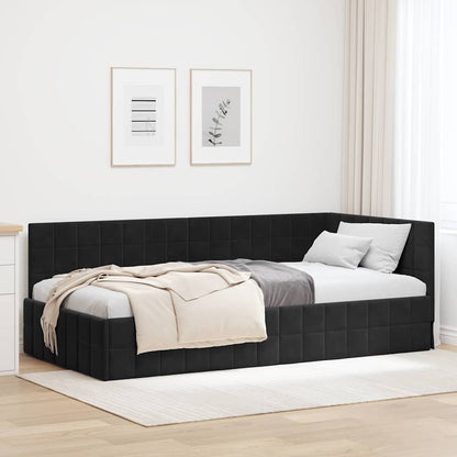 Cornice del letto ad angolo Nero 90 cm x 200 cm Velluto | homemem39