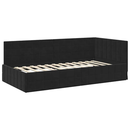 Cornice del letto ad angolo Nero 90 cm x 200 cm Velluto | homemem39