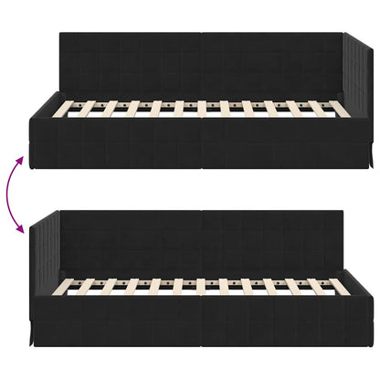 Cornice del letto ad angolo Nero 90 cm x 200 cm Velluto | homemem39