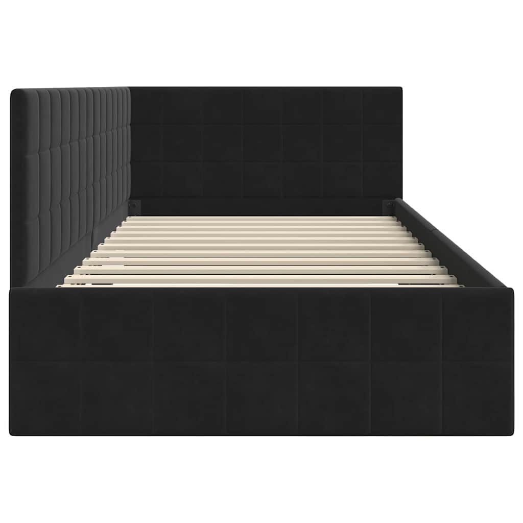Cornice del letto ad angolo Nero 90 cm x 200 cm Velluto
