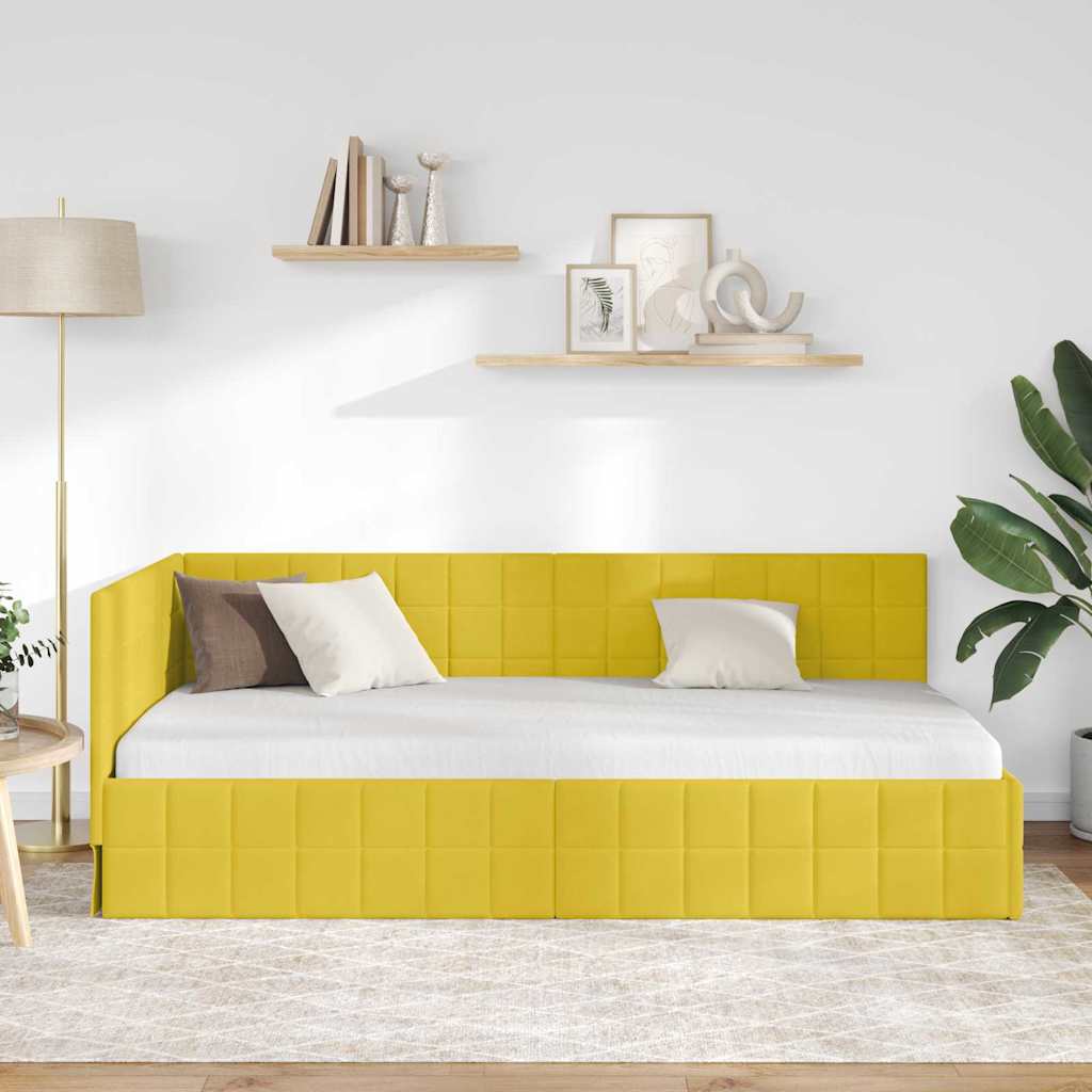Cornice del letto ad angolo Giallo 90 cm x 200 cm Velluto | homemem39