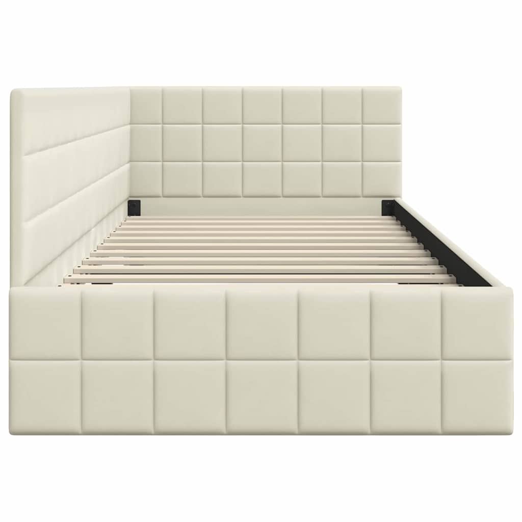 Cornice del letto ad angolo Crema 90 cm x 200 cm Velluto