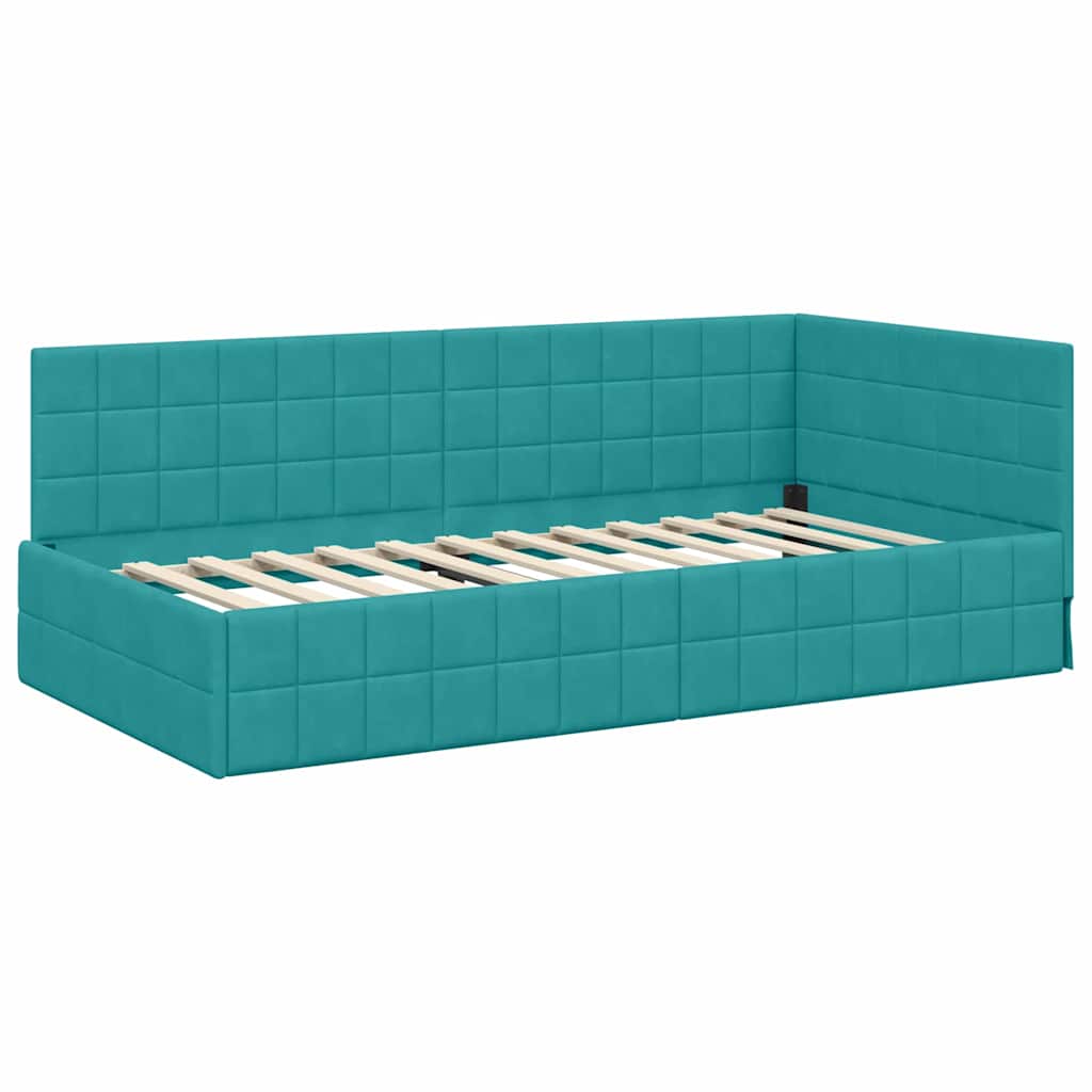 Cornice del letto ad angolo Turchese 90 cm x 200 cm Velluto | homemem39