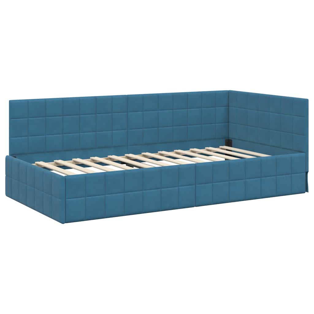 Cornice del letto ad angolo Blu 100 cm x 200 cm Velluto