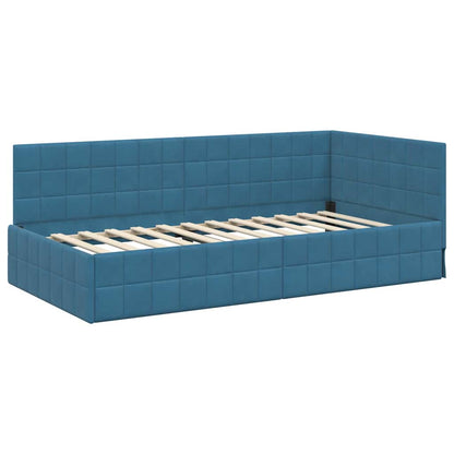 Cornice del letto ad angolo Blu 100 cm x 200 cm Velluto
