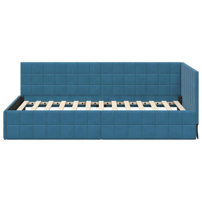 Cornice del letto ad angolo Blu 100 cm x 200 cm Velluto