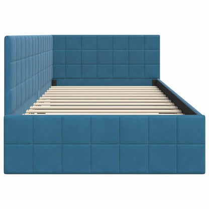 Cornice del letto ad angolo Blu 100 cm x 200 cm Velluto