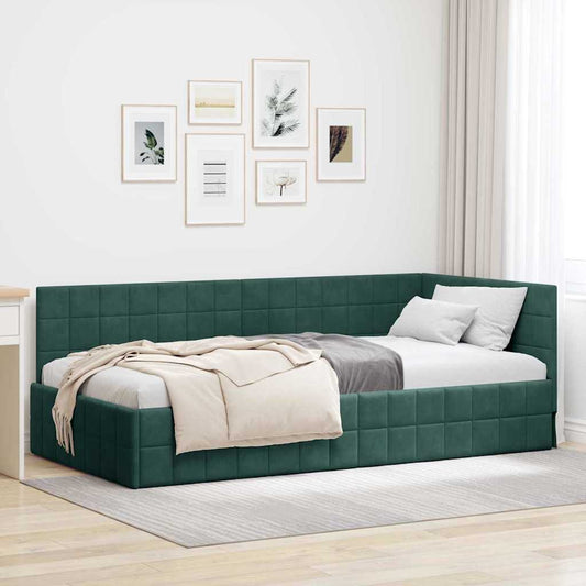 Cornice del letto ad angolo Verde Scuro 100 cm x 200 cm Velluto