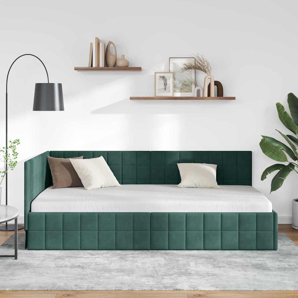 Cornice del letto ad angolo Verde Scuro 100 cm x 200 cm Velluto | homemem39