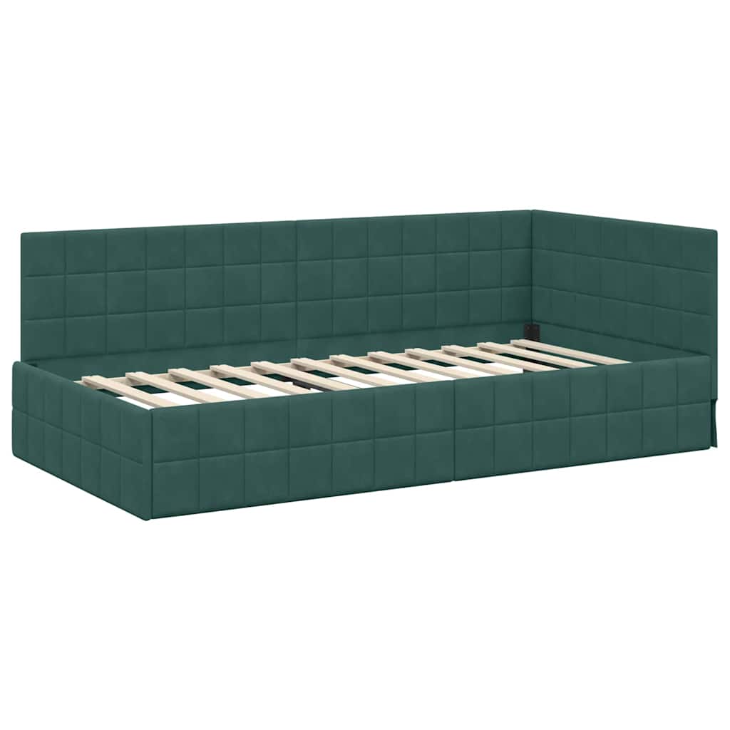 Cornice del letto ad angolo Verde Scuro 100 cm x 200 cm Velluto | homemem39