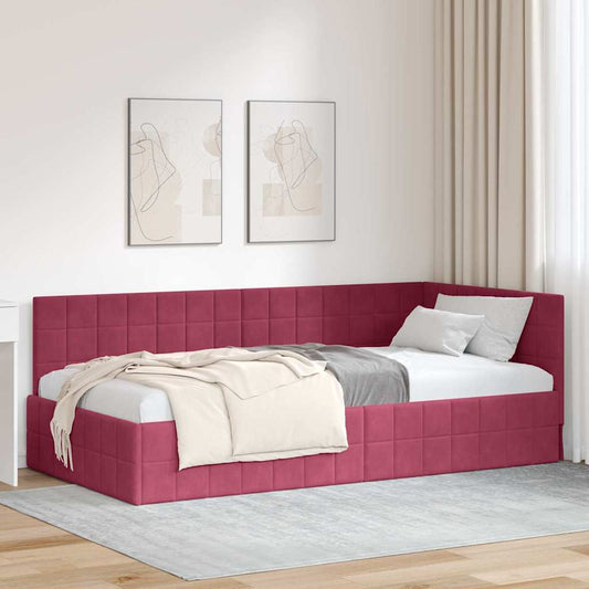 Cornice del letto ad angolo Rosso Vino 100 cm x 200 cm Velluto | homemem39