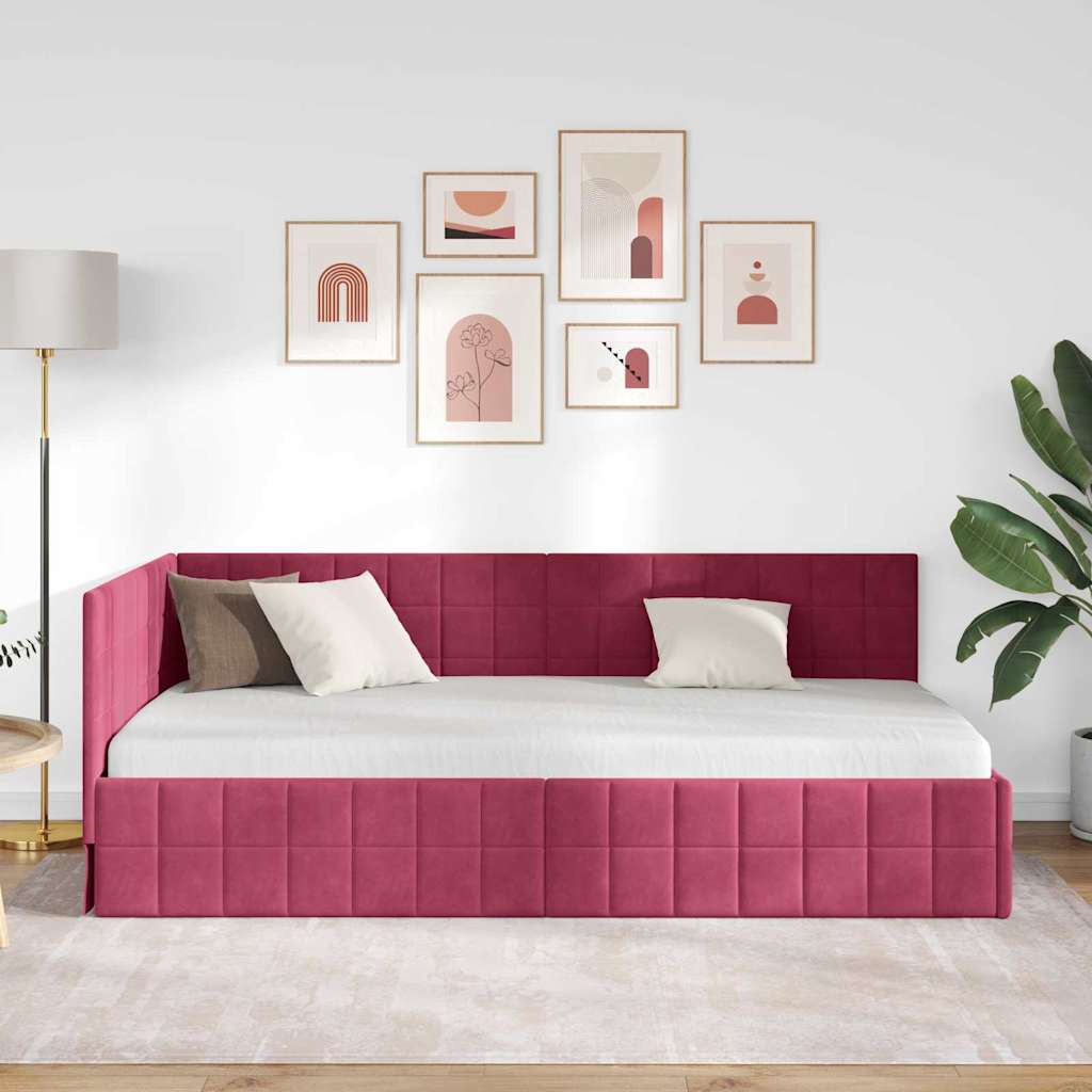 Cornice del letto ad angolo Rosso Vino 100 cm x 200 cm Velluto | homemem39