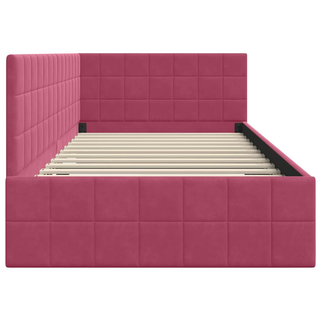 Cornice del letto ad angolo Rosso Vino 100 cm x 200 cm Velluto | homemem39