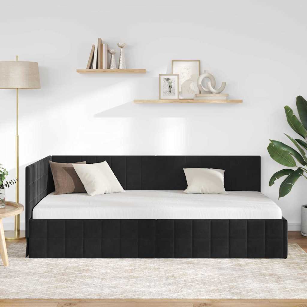 Cornice del letto ad angolo Nero 100 cm x 200 cm Velluto | homemem39