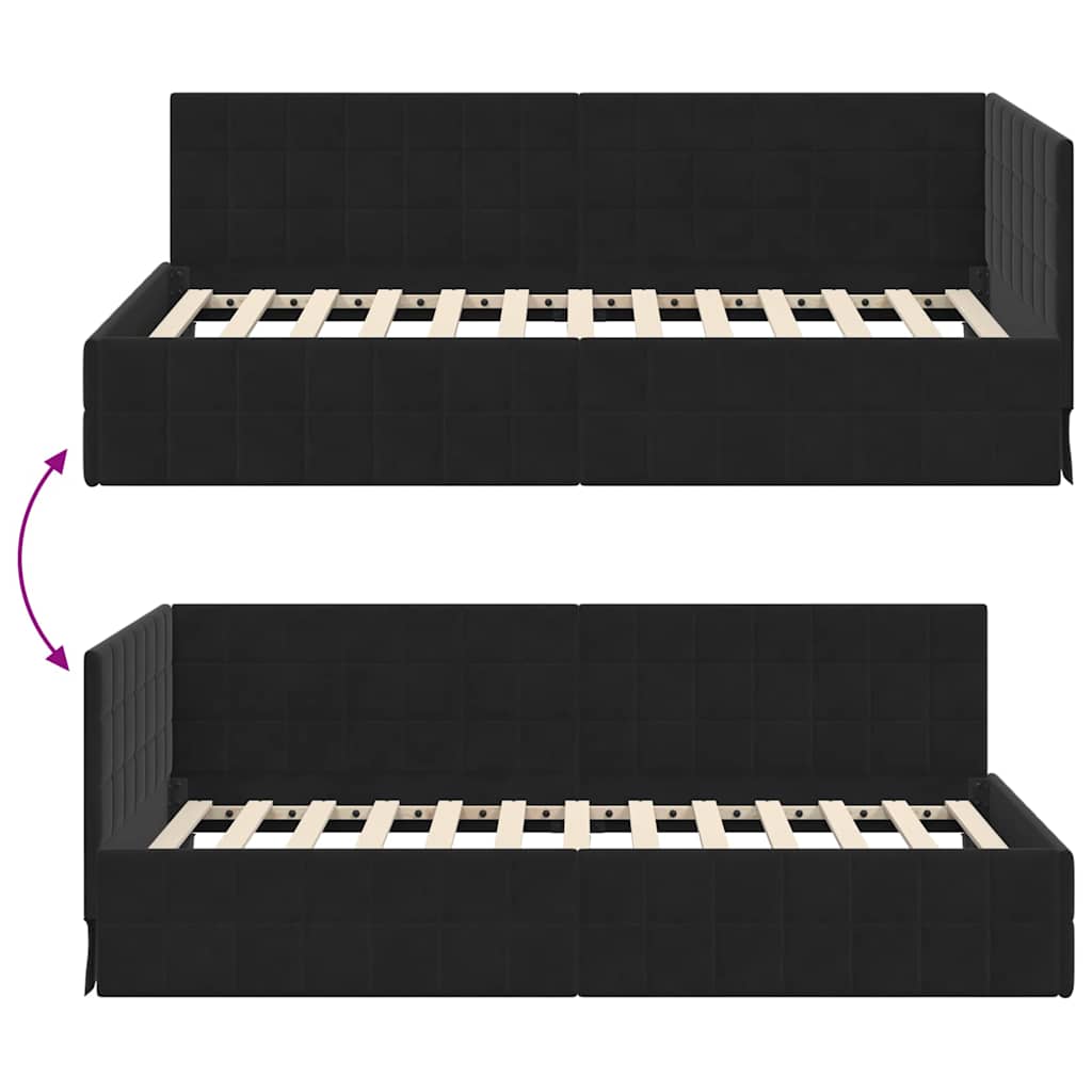 Cornice del letto ad angolo Nero 100 cm x 200 cm Velluto | homemem39