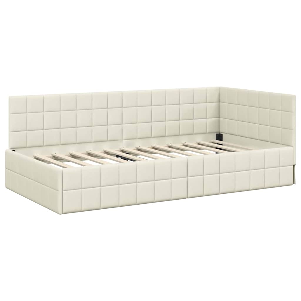 Cornice del letto ad angolo Crema 100 cm x 200 cm Velluto | homemem39