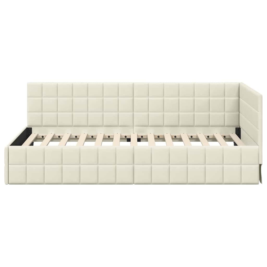 Cornice del letto ad angolo Crema 100 cm x 200 cm Velluto | homemem39