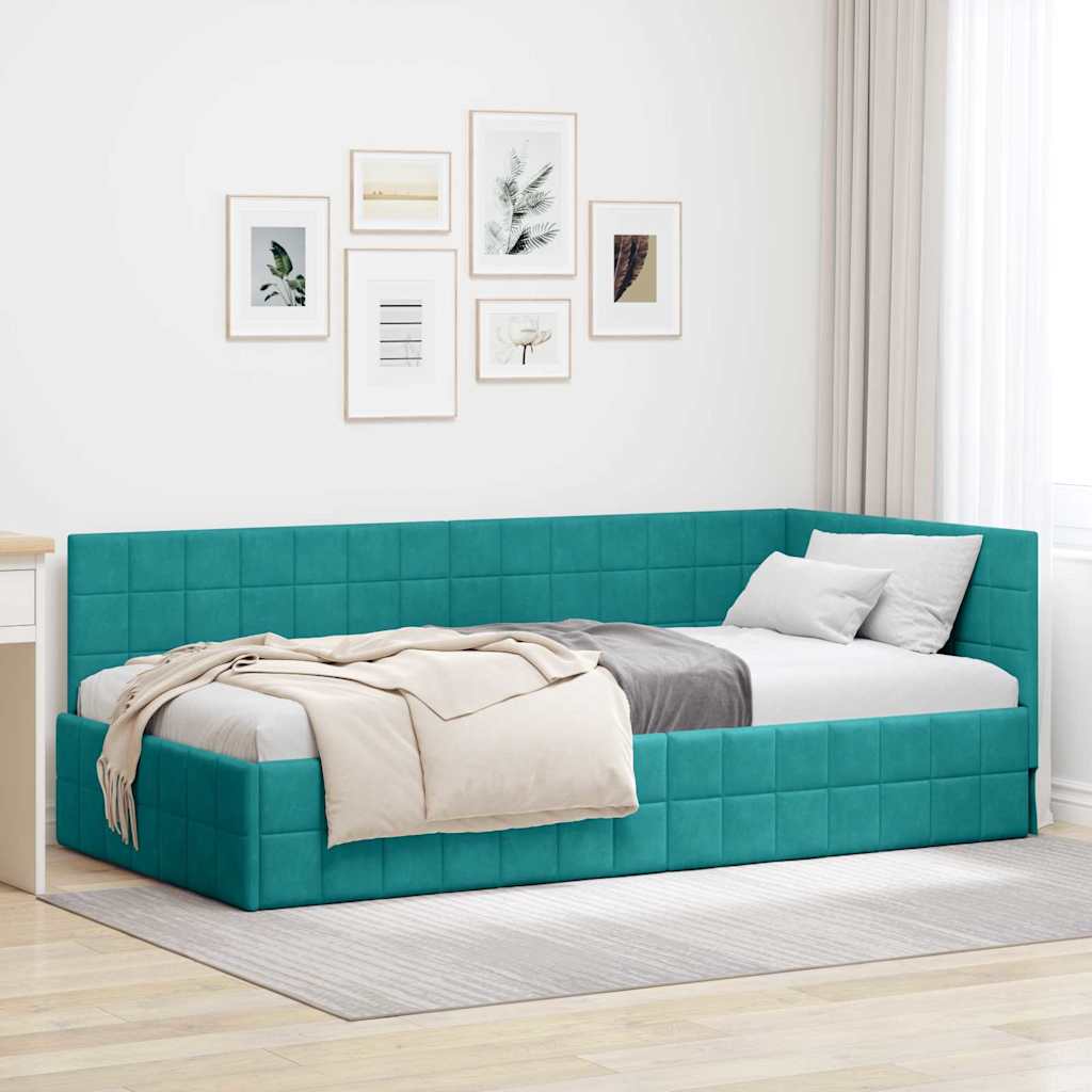 Cornice del letto ad angolo Turchese 100 cm x 200 cm Velluto | homemem39