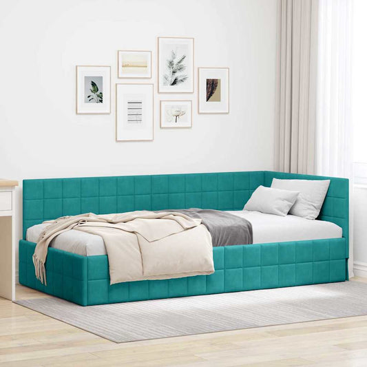 Cornice del letto ad angolo Turchese 100 cm x 200 cm Velluto | homemem39