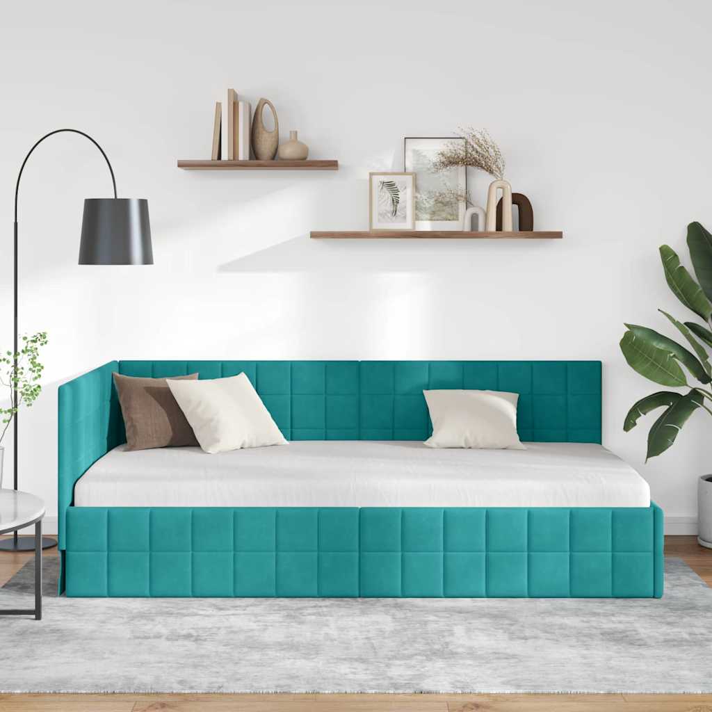Cornice del letto ad angolo Turchese 100 cm x 200 cm Velluto | homemem39
