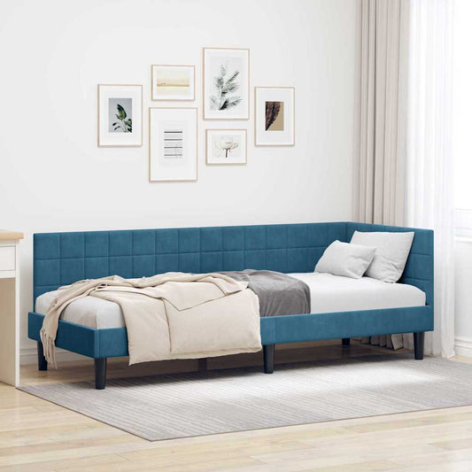 Cornice del letto ad angolo Blu 80 cm x 200 cm Velluto | homemem39