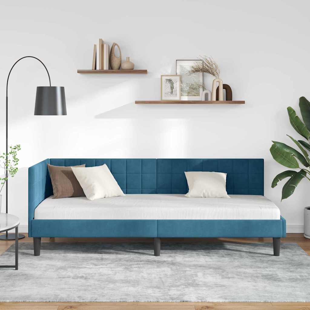 Cornice del letto ad angolo Blu 80 cm x 200 cm Velluto | homemem39